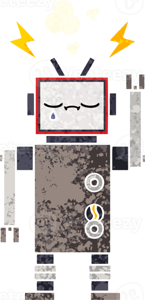 retro illustration style cartoon of a robot png