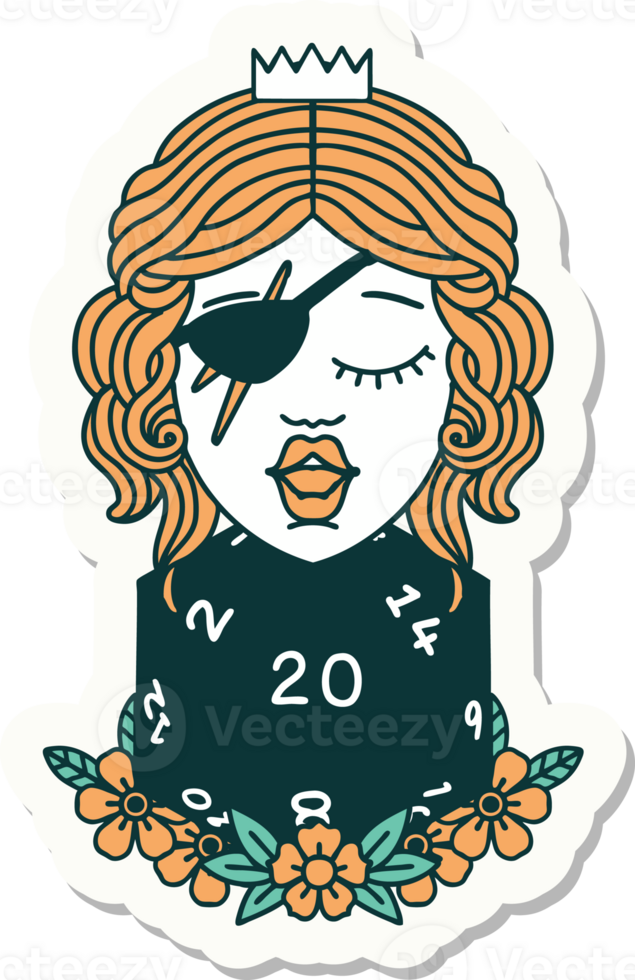 sticker of a human rogue with natural twenty dice roll png