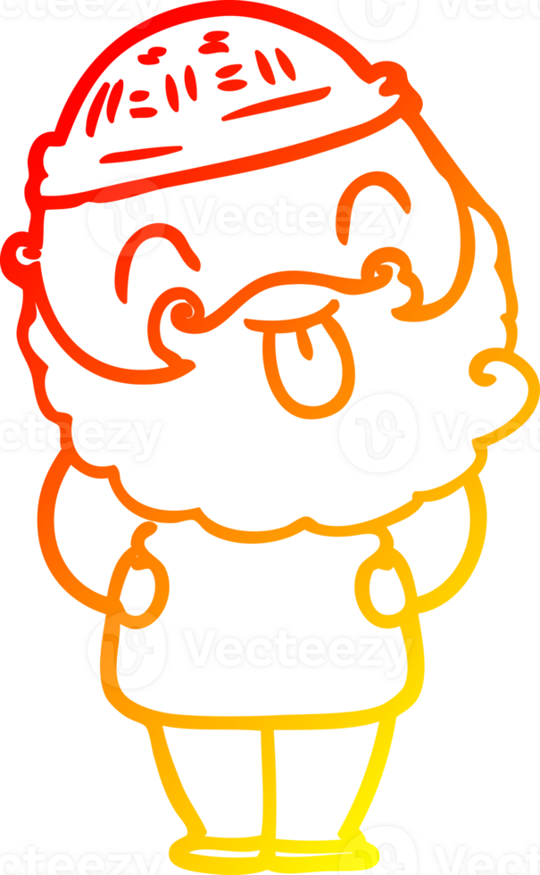 warm gradient line drawing of a man with beard sticking out tongue png