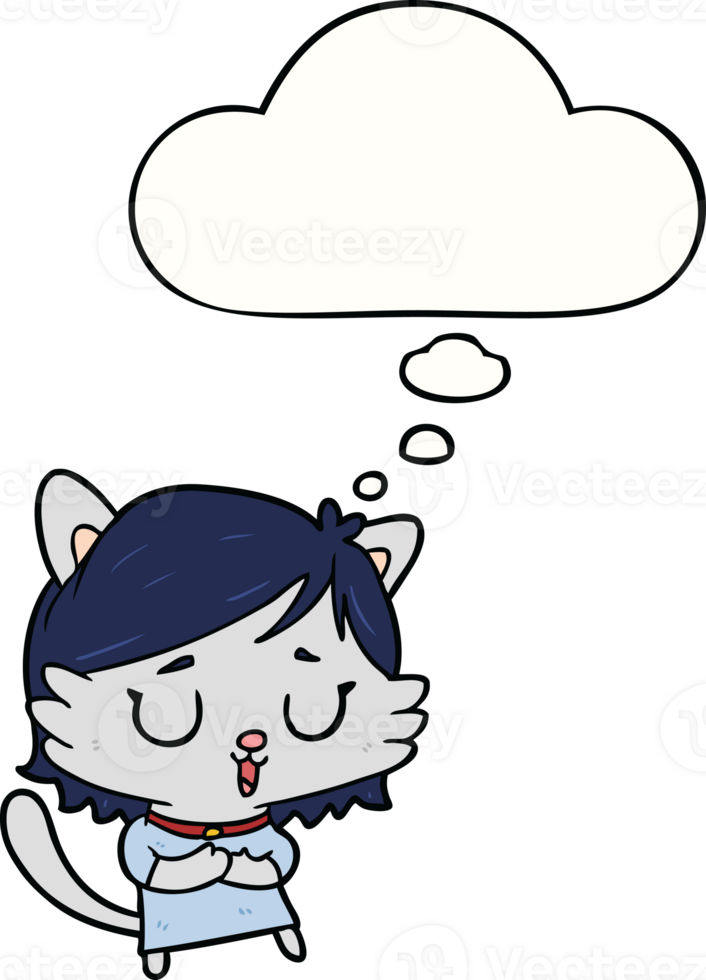 dibujos animados gato niña con pensamiento burbuja png