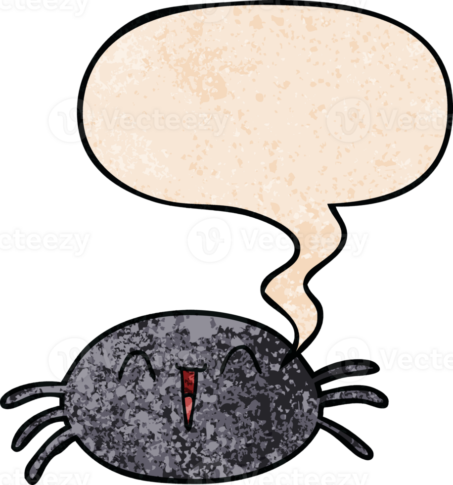 cartoon halloween spider with speech bubble in retro texture style png