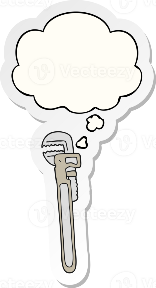 cartoon adjustable wrench with thought bubble as a printed sticker png