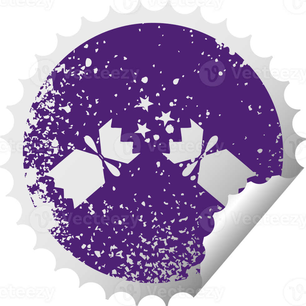 distressed circular peeling sticker symbol of a christmas cracker png