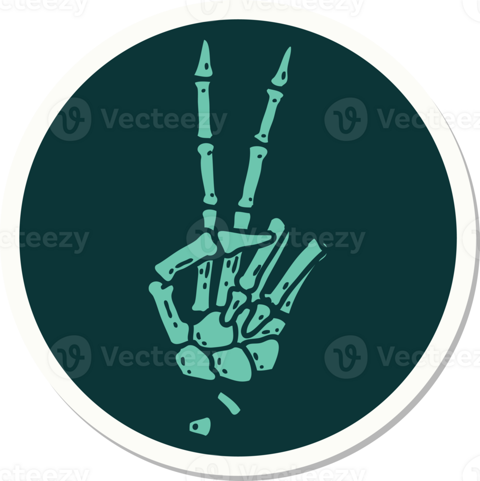 sticker of tattoo in traditional style of a skeleton giving a peace sign png
