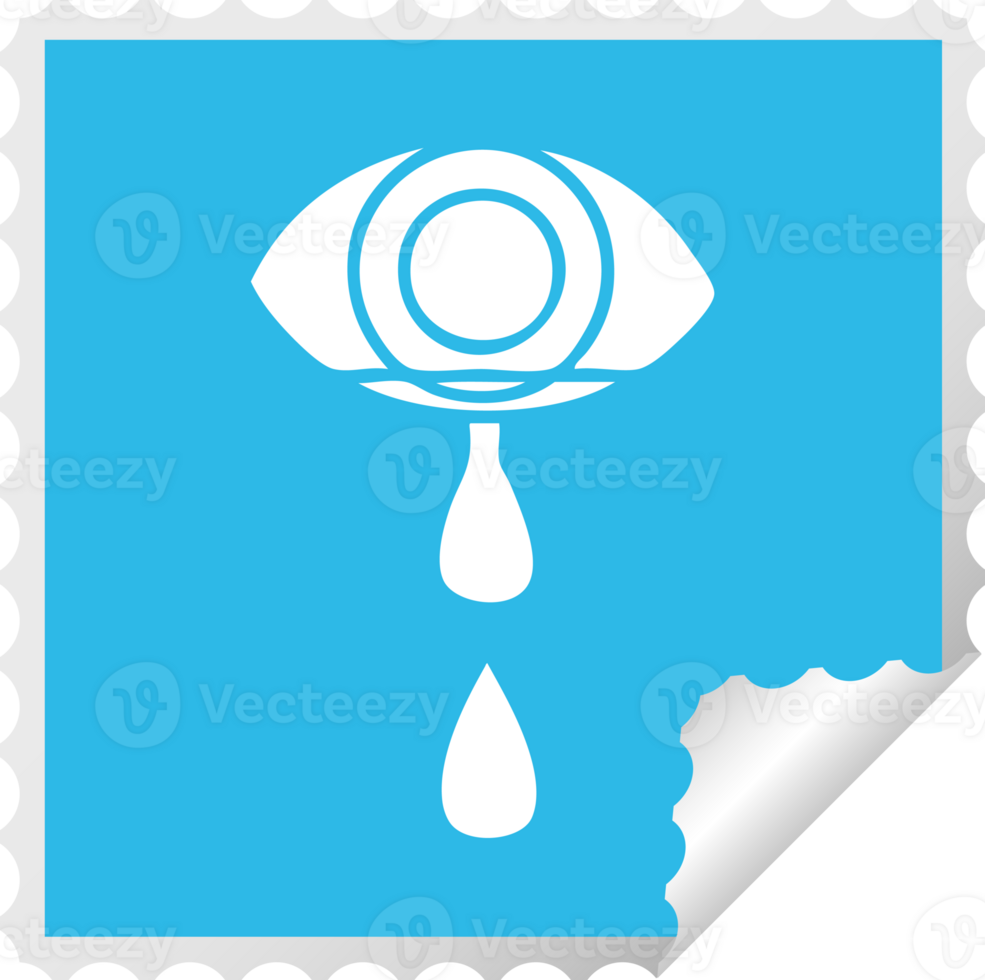 square peeling sticker cartoon of a crying eye png