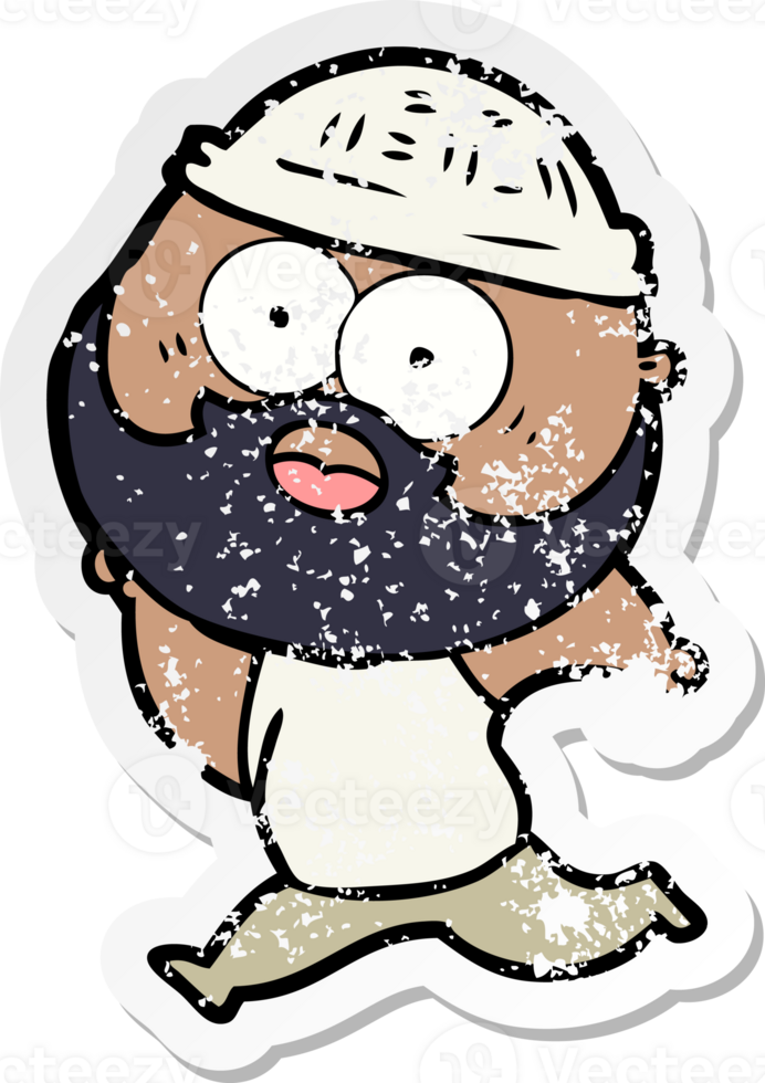 distressed sticker of a cartoon bearded man running png