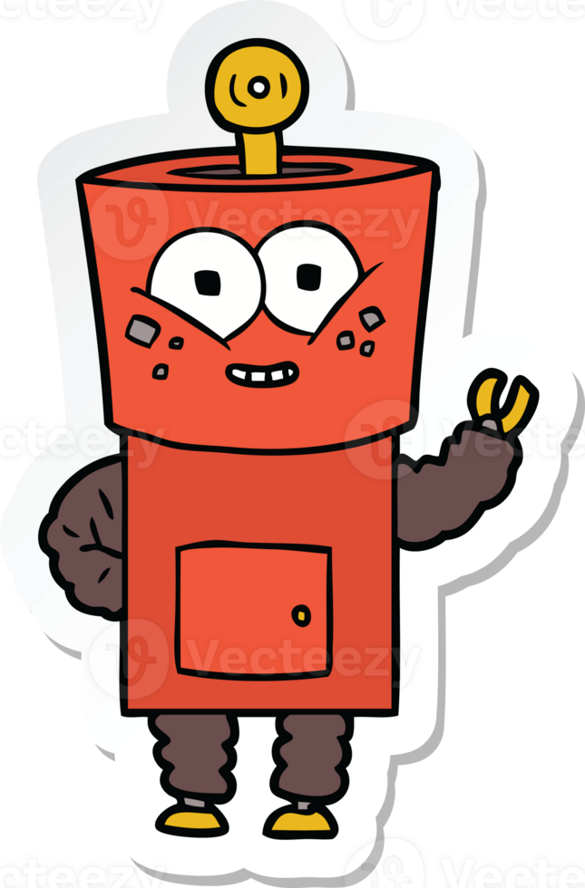 sticker of a happy cartoon robot waving hello png