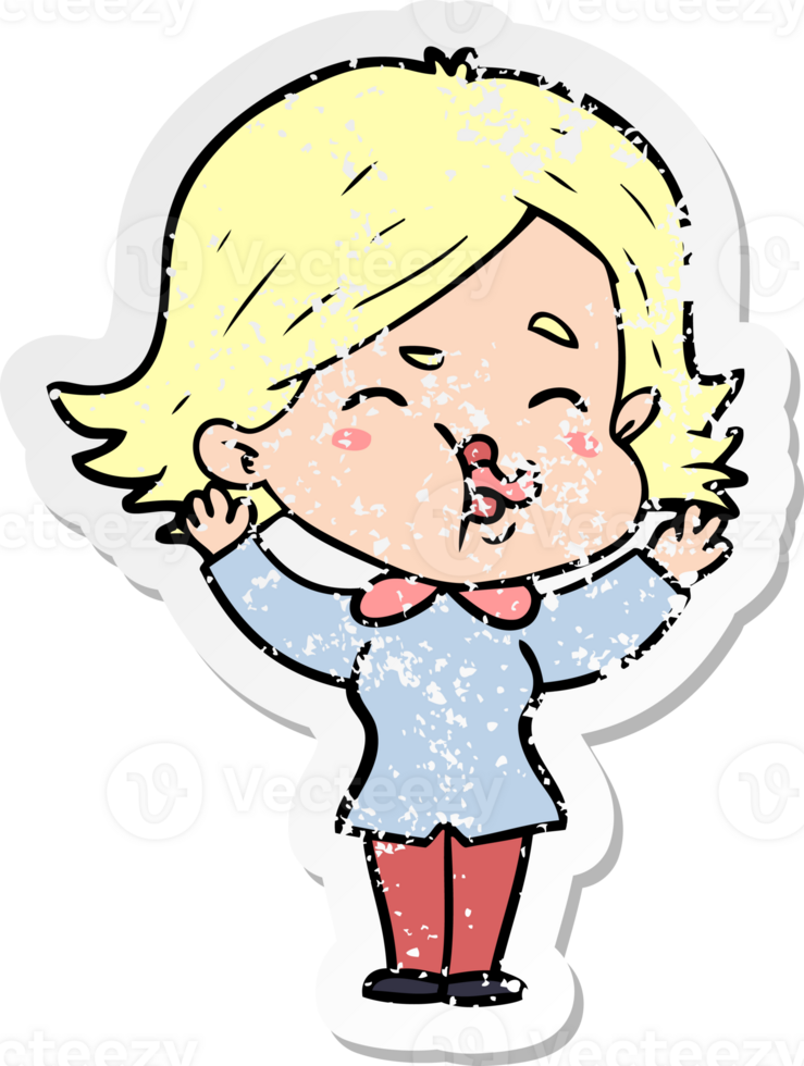 distressed sticker of a cartoon girl pulling face png