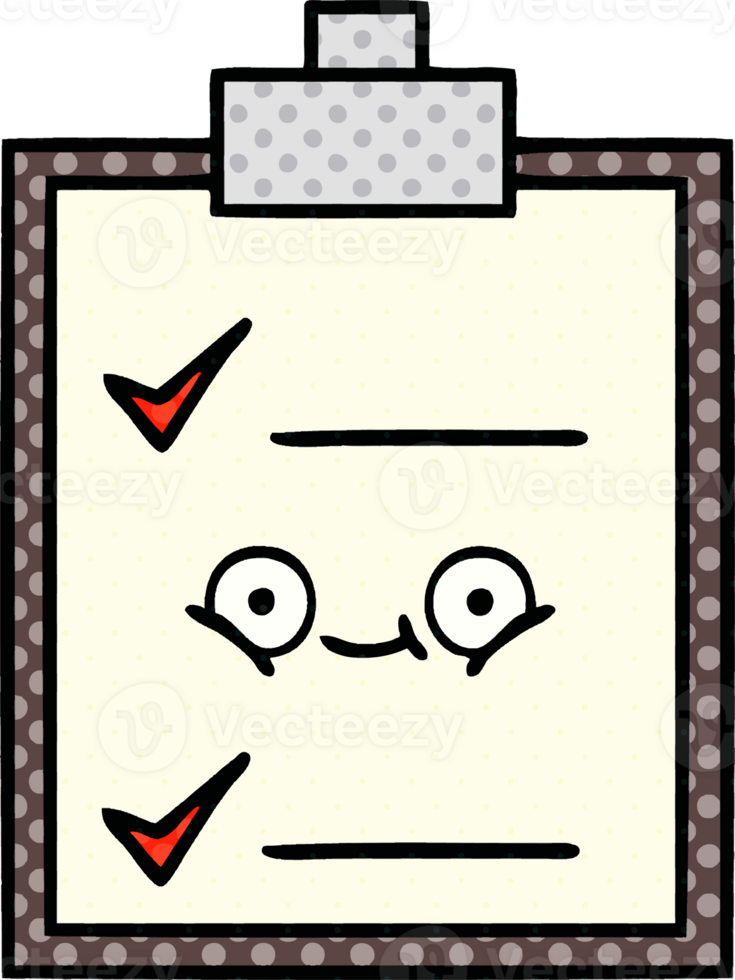 comic book style cartoon of a check list png
