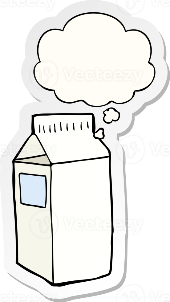 cartoon milk carton with thought bubble as a printed sticker png