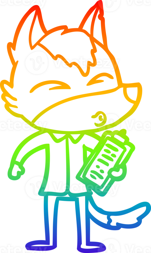rainbow gradient line drawing of a cartoon office wolf whistling png