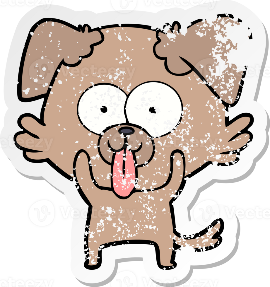 distressed sticker of a cartoon dog with tongue sticking out png