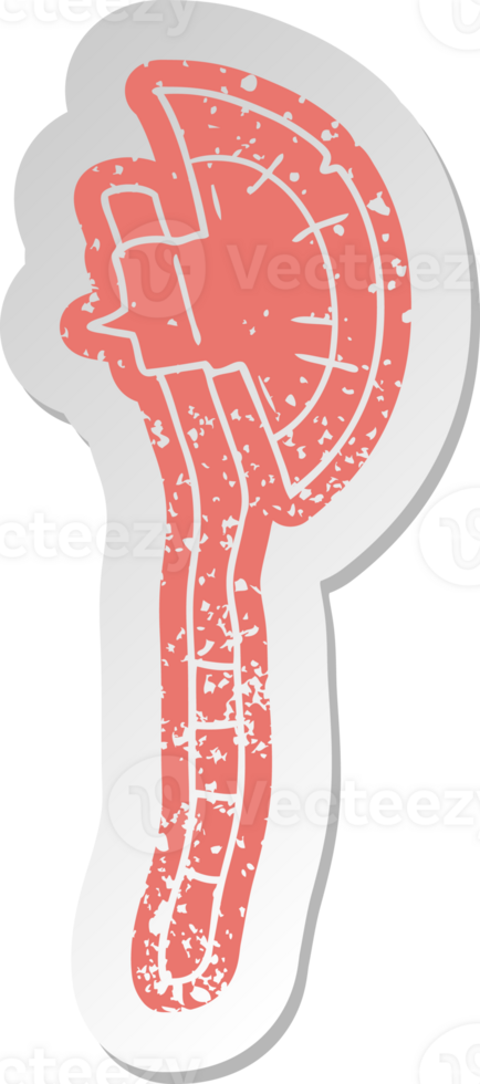 distressed old cartoon sticker of a medievil axe png