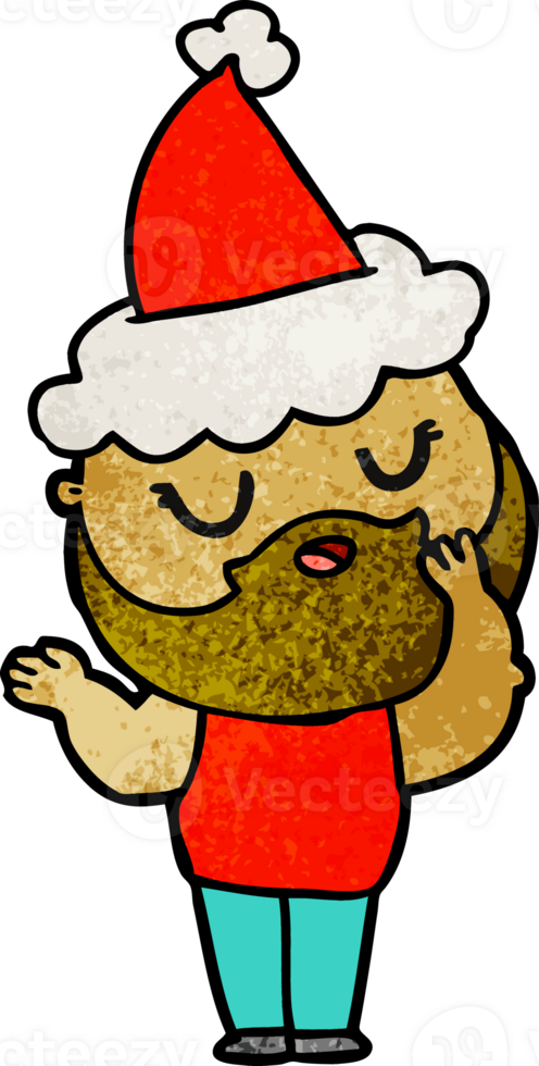 hand drawn textured cartoon of a man with beard wearing santa hat png