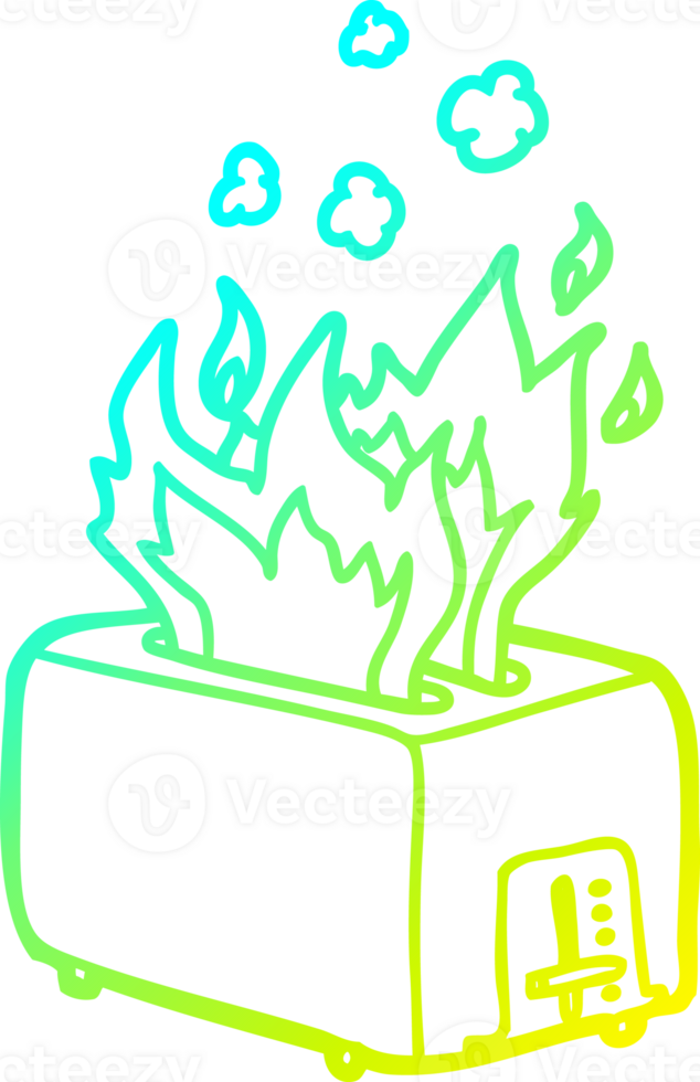 cold gradient line drawing of a cartoon burning toaster png