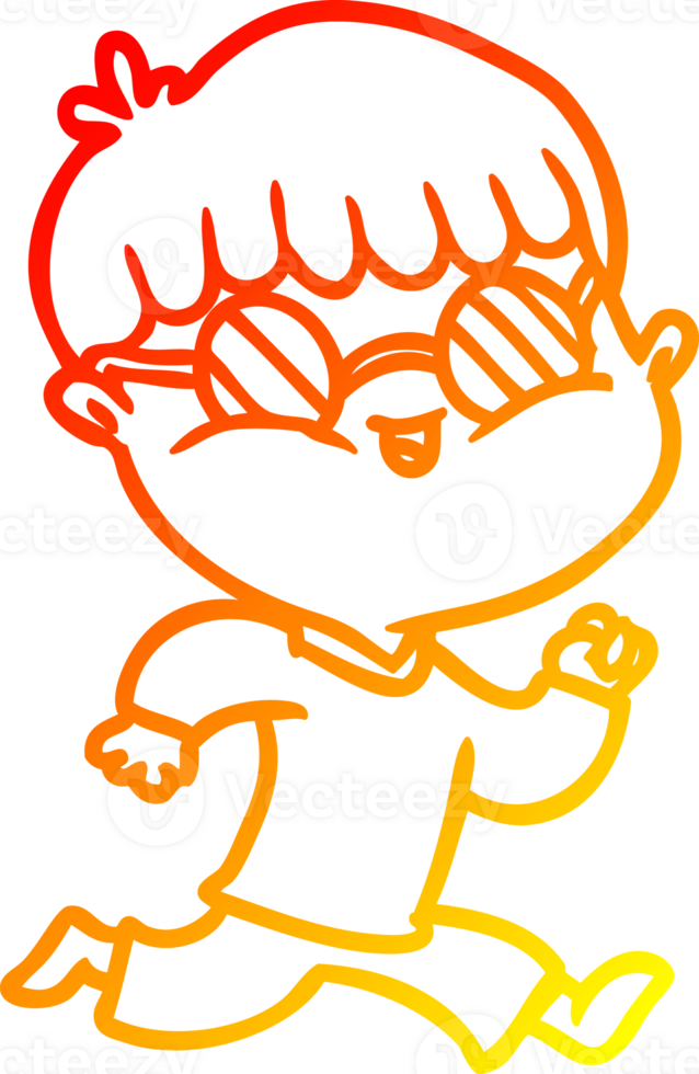 warm gradient line drawing of a cartoon boy wearing sunglasses and running png