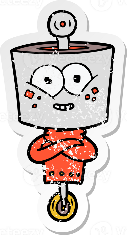 distressed sticker of a happy cartoon robot png