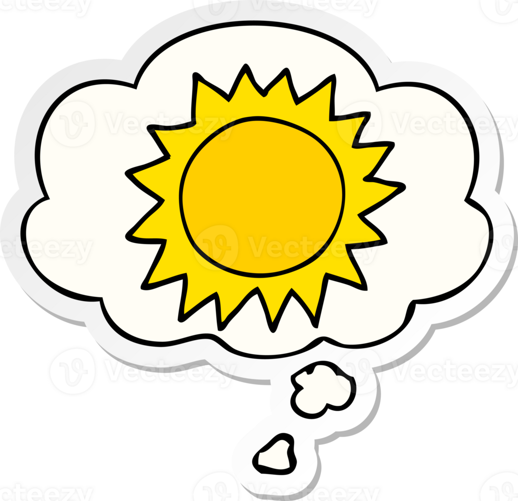 cartoon sun with thought bubble as a printed sticker png