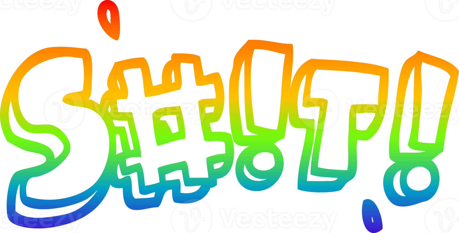 rainbow gradient line drawing of a cartoon swear word png