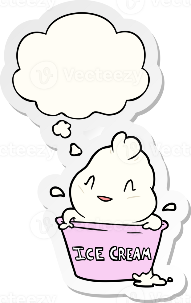 cute cartoon ice cream with thought bubble as a printed sticker png