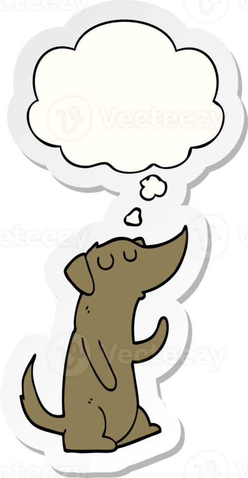 cartoon dog with thought bubble as a printed sticker png
