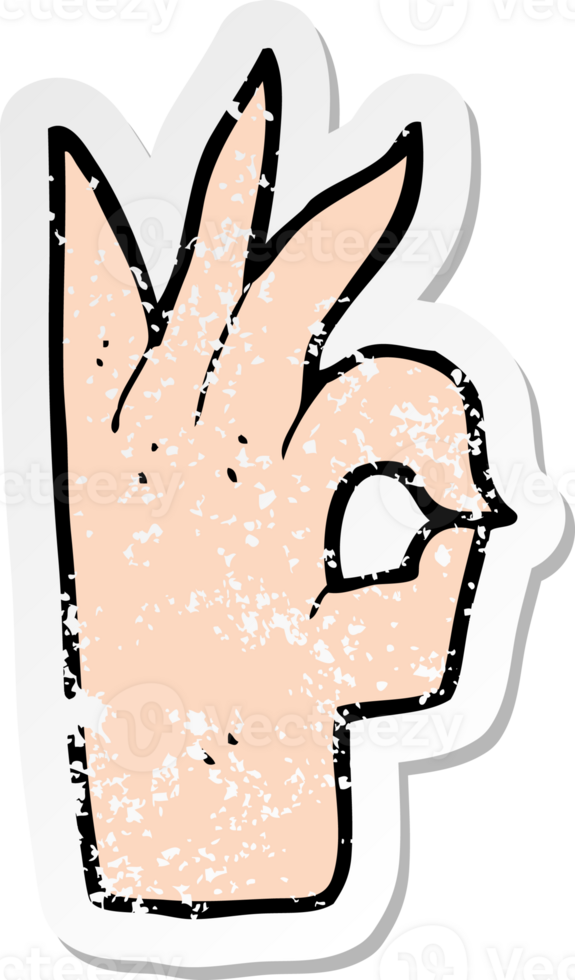 retro distressed sticker of a cartoon okay hand gesture png