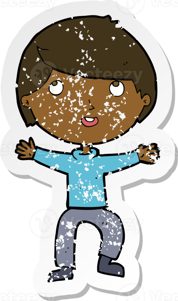 retro distressed sticker of a cartoon happy boy png