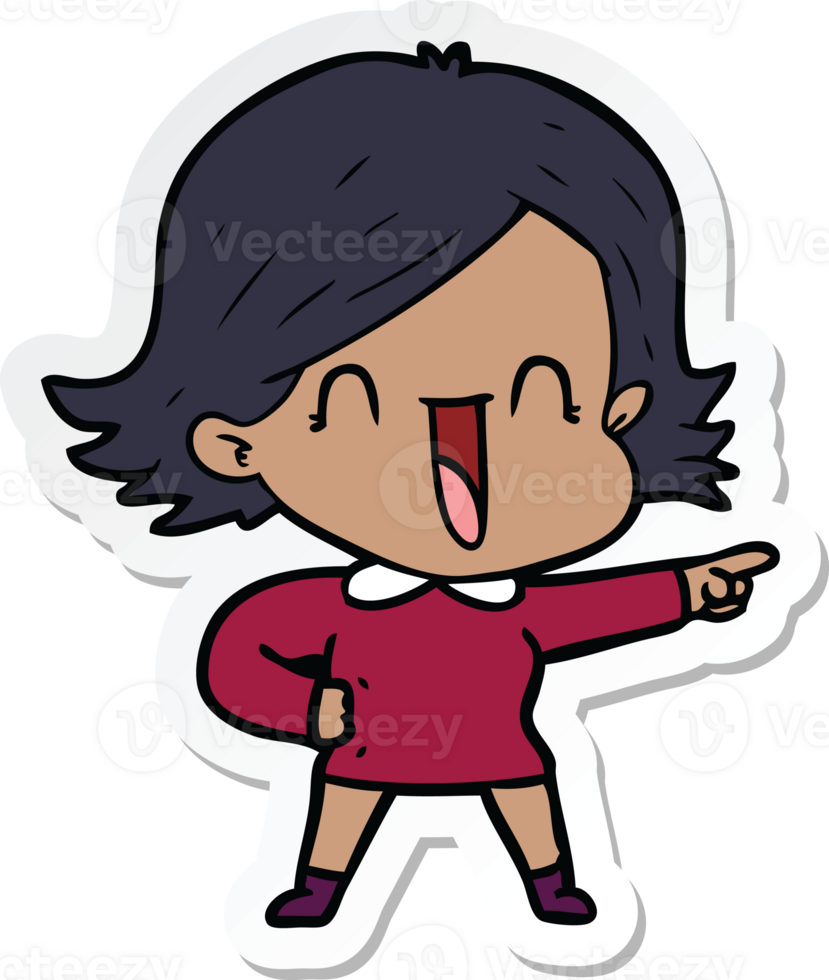 sticker of a cartoon laughing woman pointing png