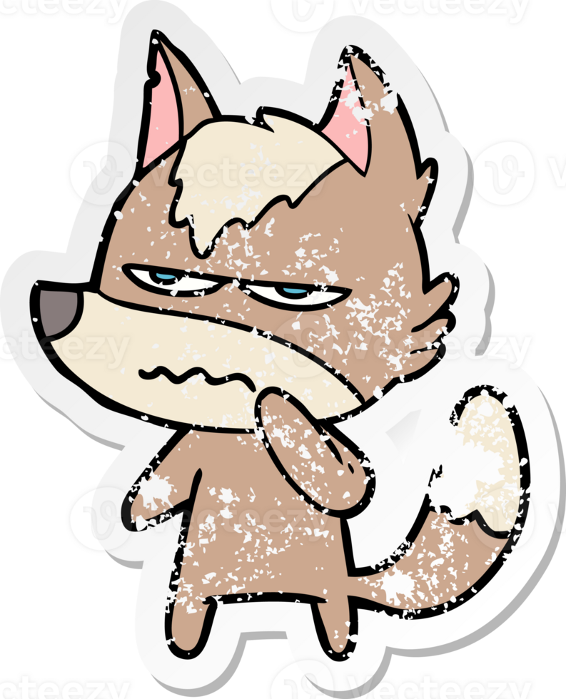 distressed sticker of a cartoon annoyed wolf png