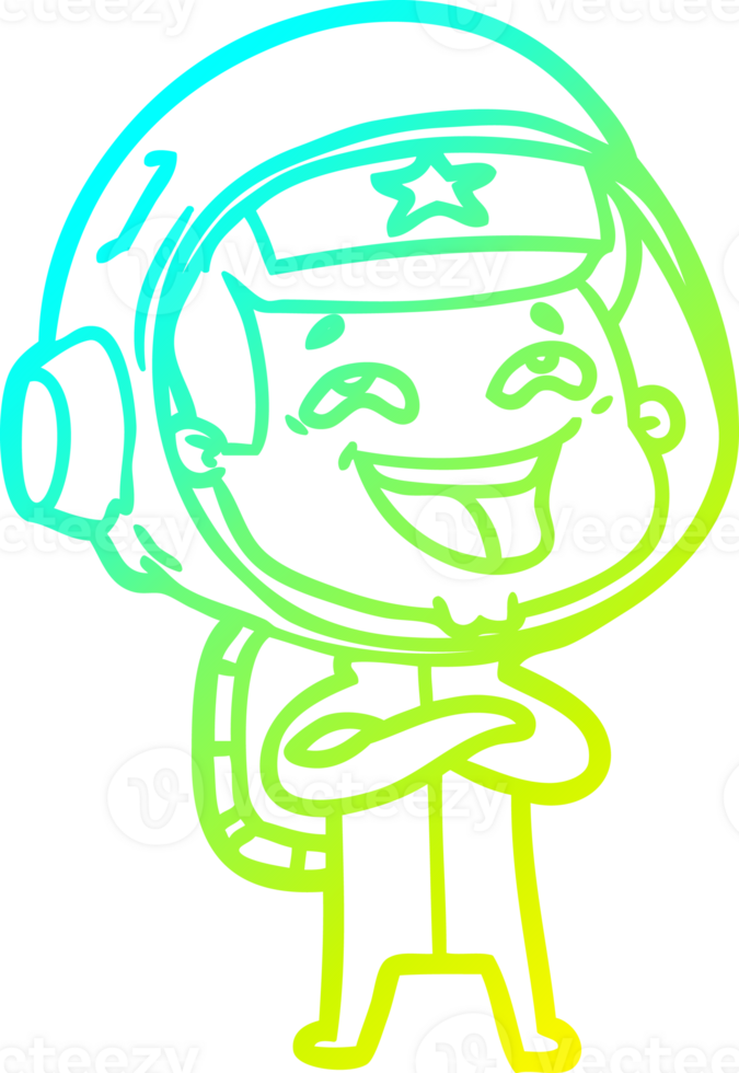 cold gradient line drawing of a cartoon laughing astronaut png