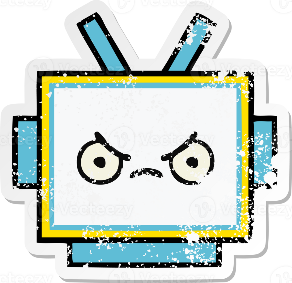 distressed sticker of a cute cartoon robot head png