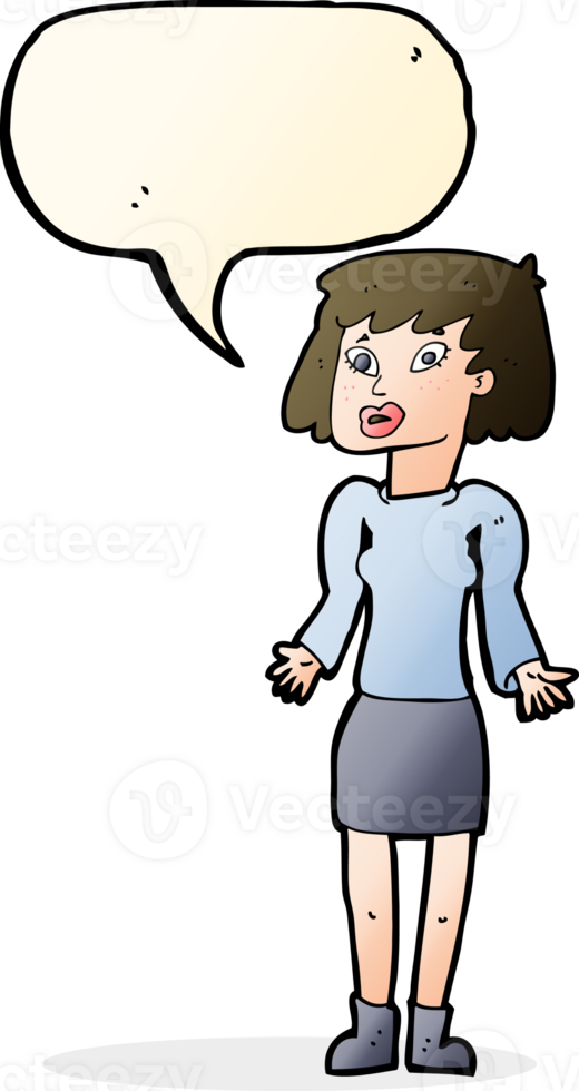 cartoon woman shrugging shoulders with speech bubble png