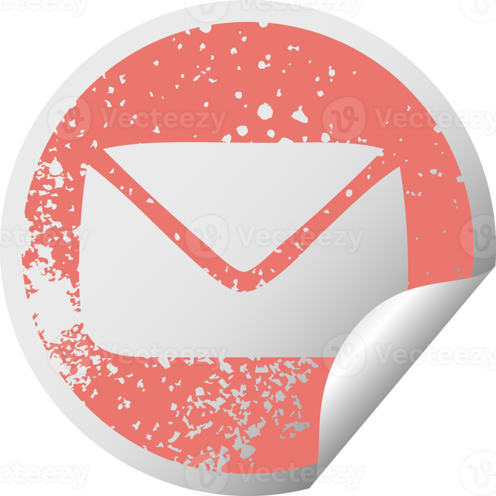 distressed circular peeling sticker symbol of a paper envelope png