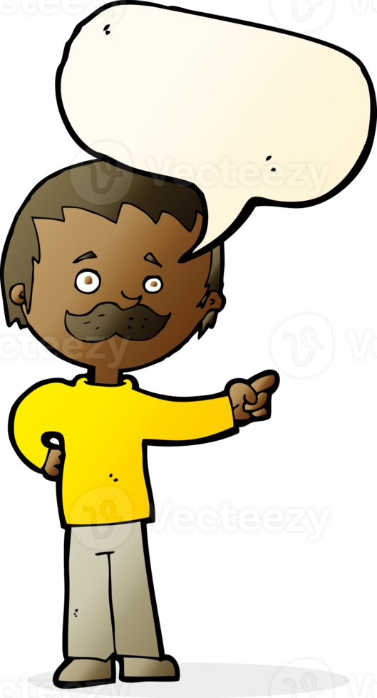 cartoon man with mustache pointing with speech bubble png