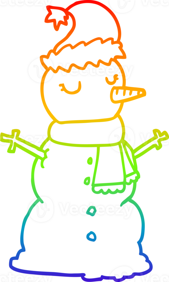 rainbow gradient line drawing of a cartoon snowman png