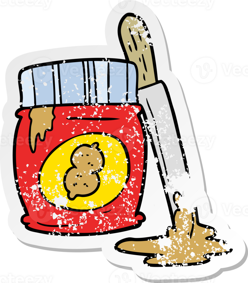 distressed sticker of a cartoon peanut butter png