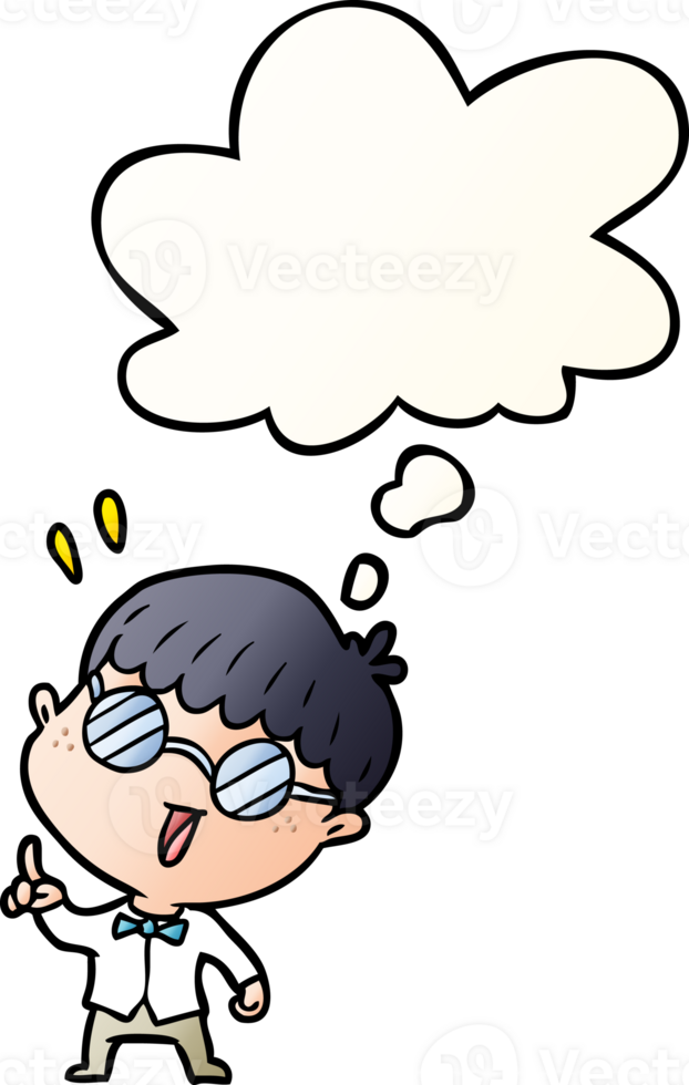 cartoon clever boy with thought bubble in smooth gradient style png