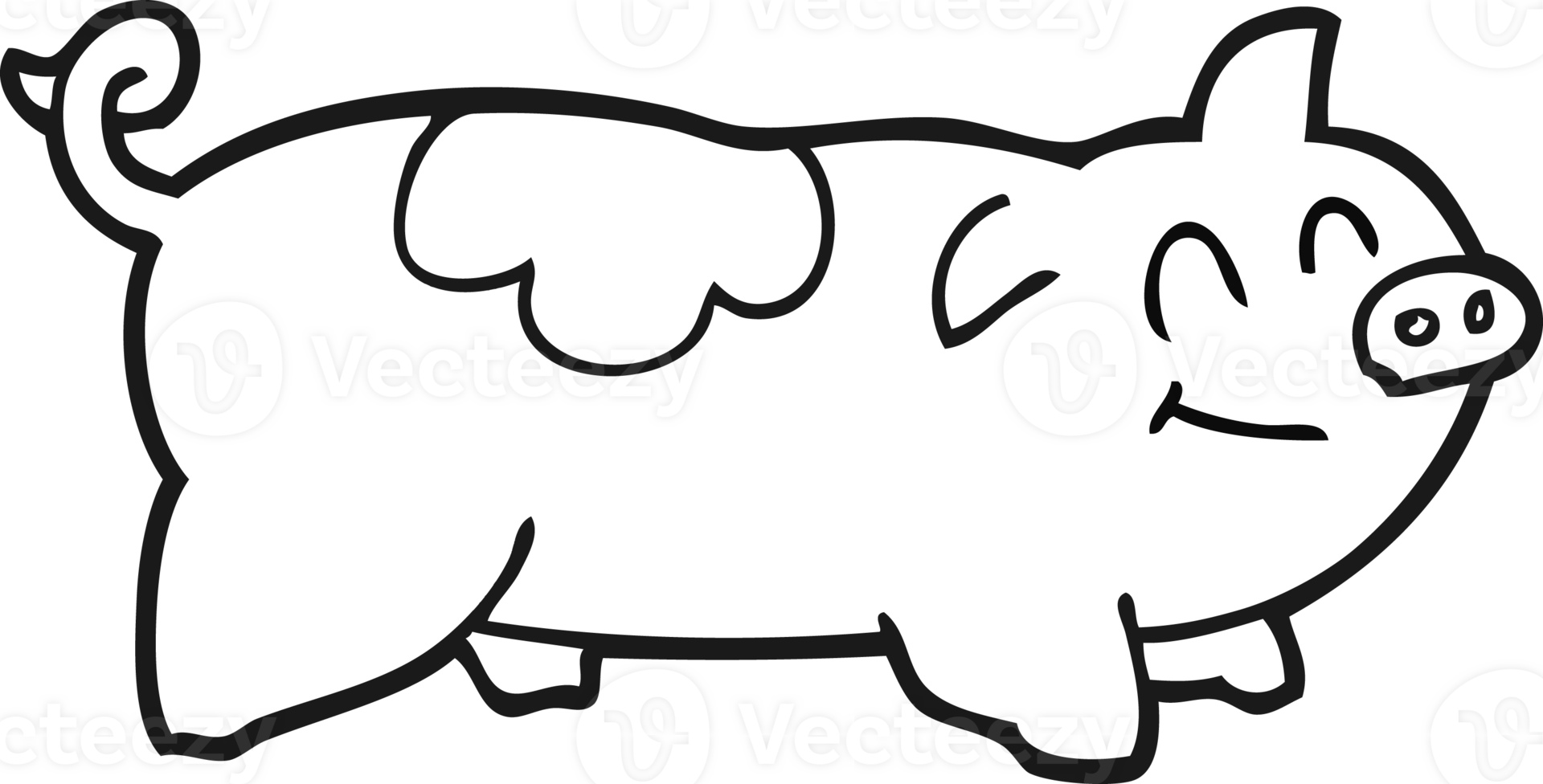 drawn black and white cartoon pig png
