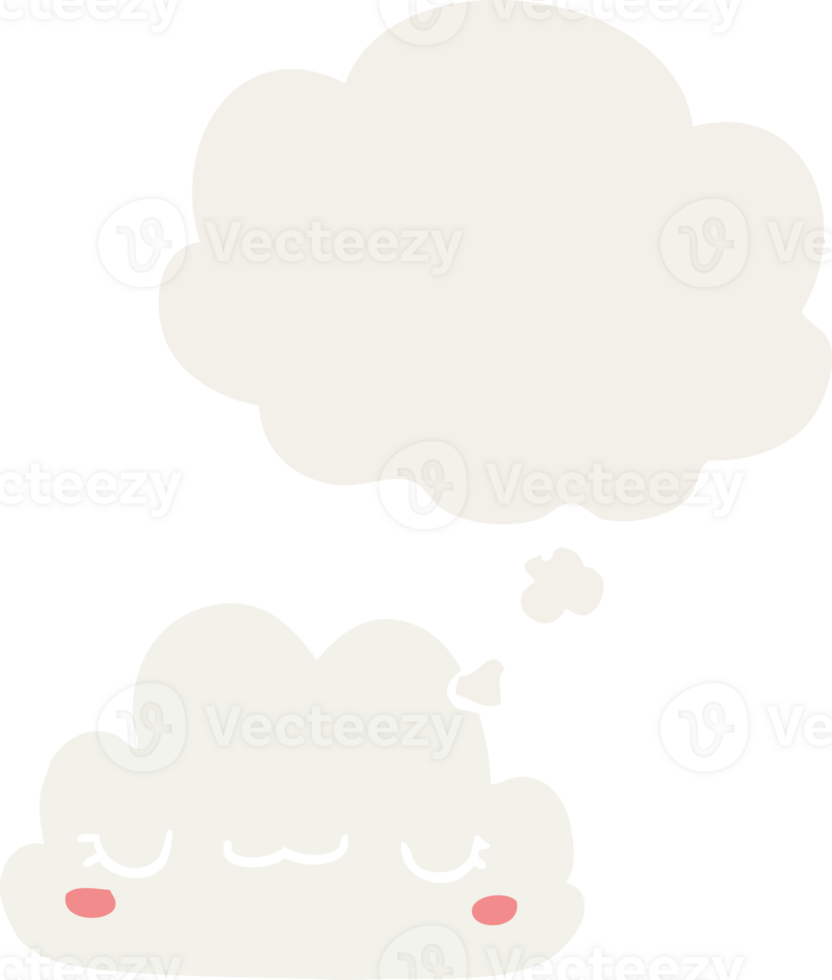 cute cartoon cloud with thought bubble in retro style png