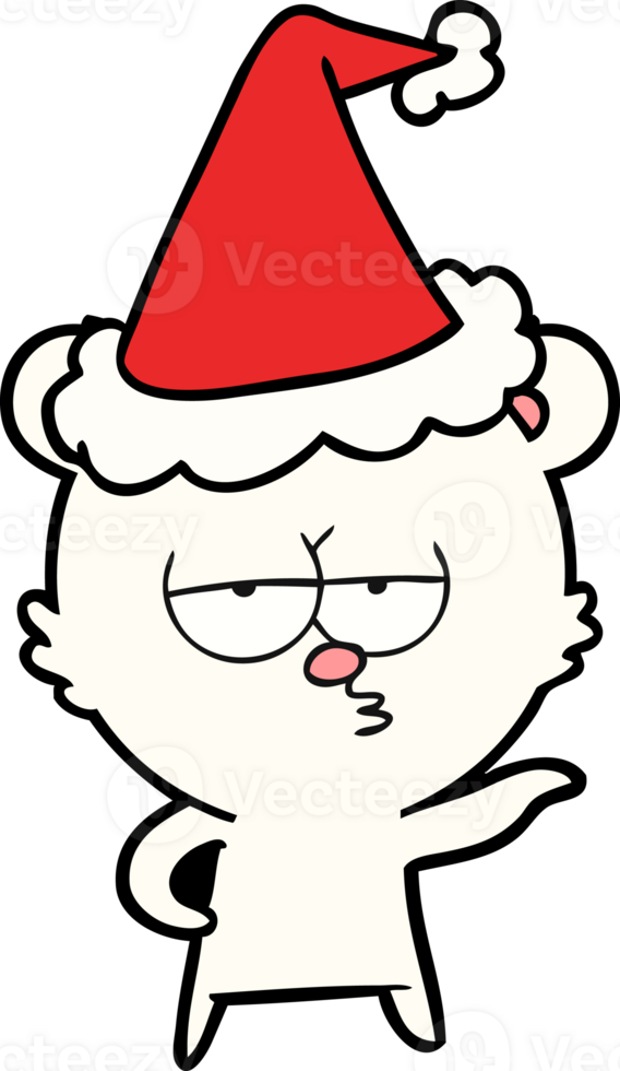 annoiato polare orso mano disegnato linea disegno di un' indossare Santa cappello png