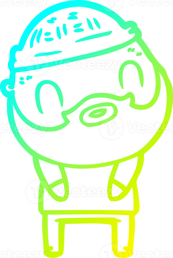cold gradient line drawing of a cartoon bearded man png