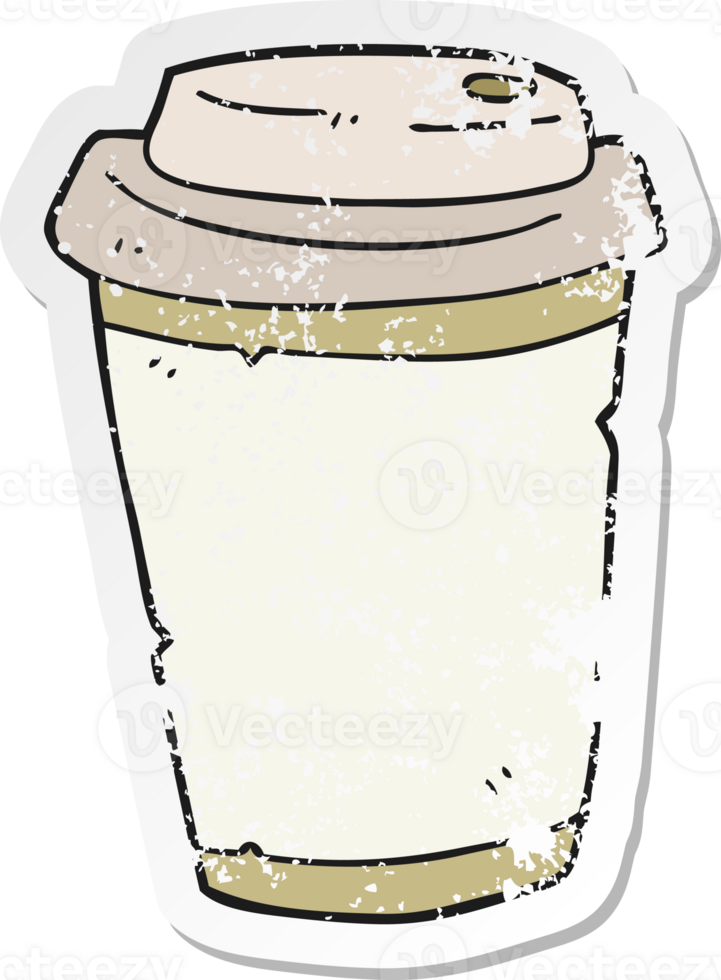 retro distressed sticker of a cartoon take out coffee png