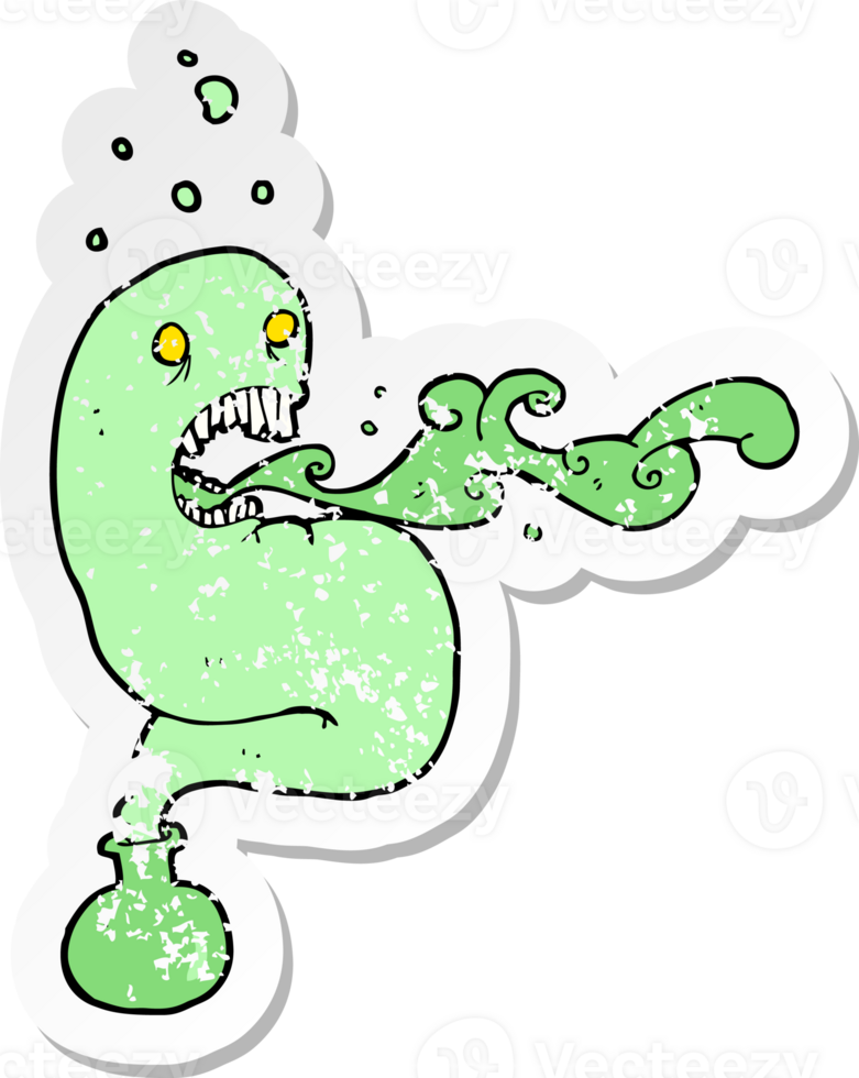 retro distressed sticker of a cartoon ghost in bottle png