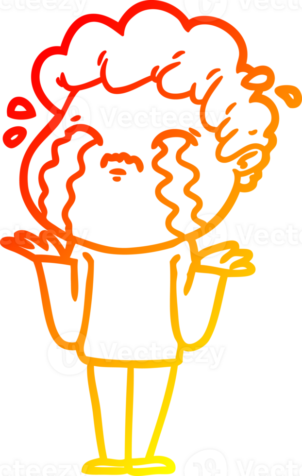 warm gradient line drawing of a cartoon man crying png