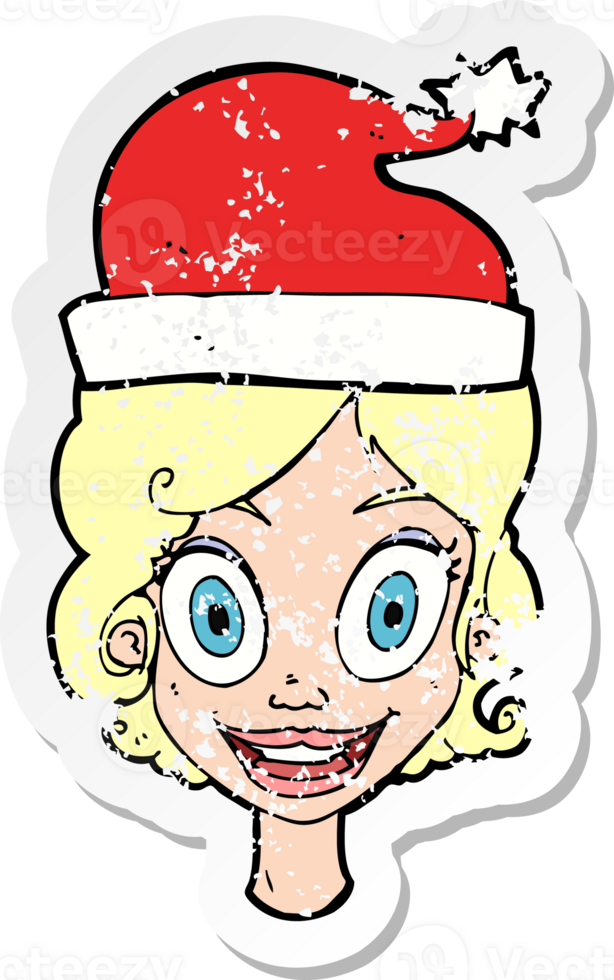 retro distressed sticker of a cartoon woman ready for christmas png