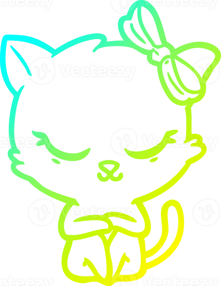 frio gradiente linha desenhando do uma fofa desenho animado gato com arco png