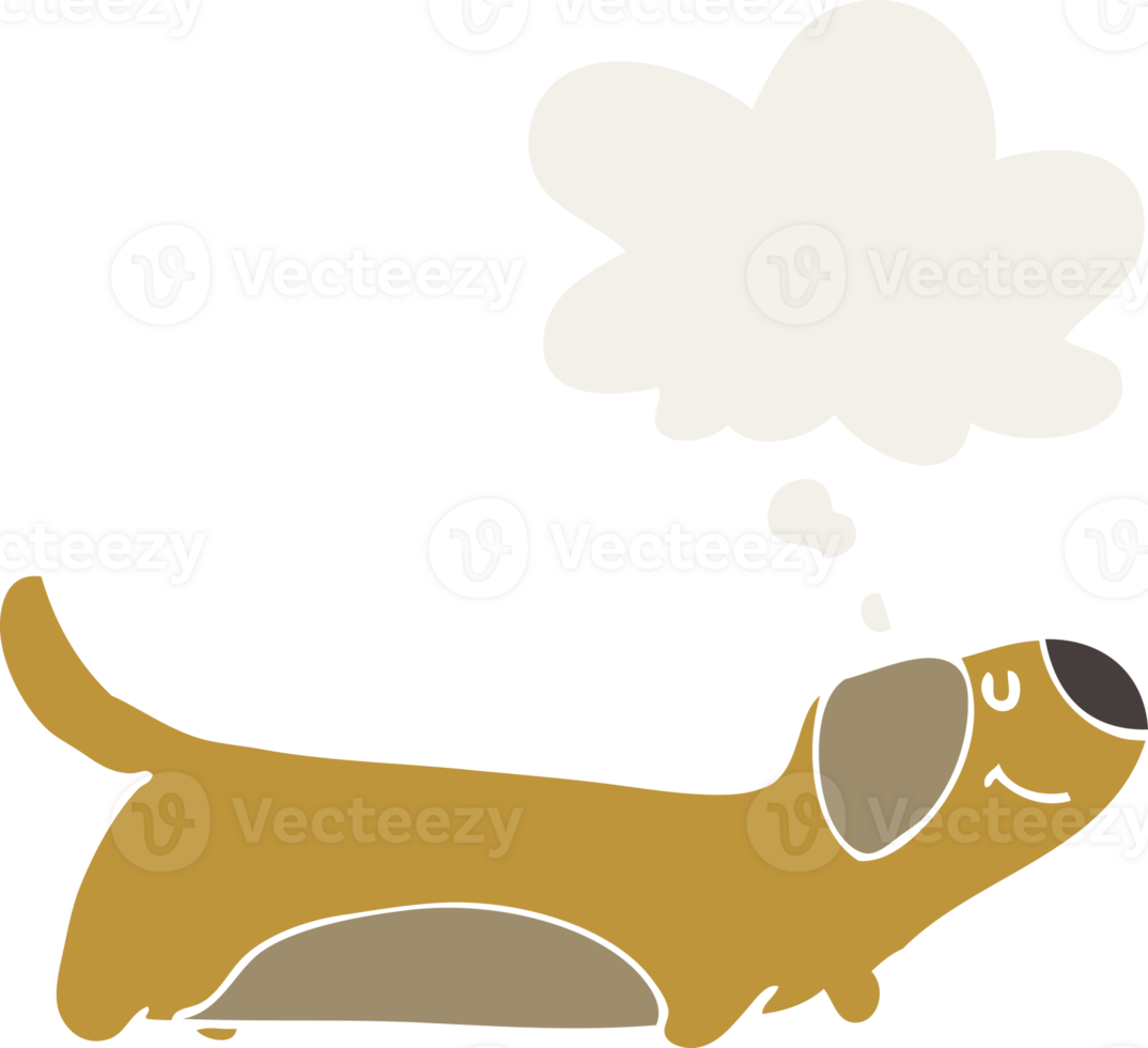 cartoon dog with thought bubble in retro style png