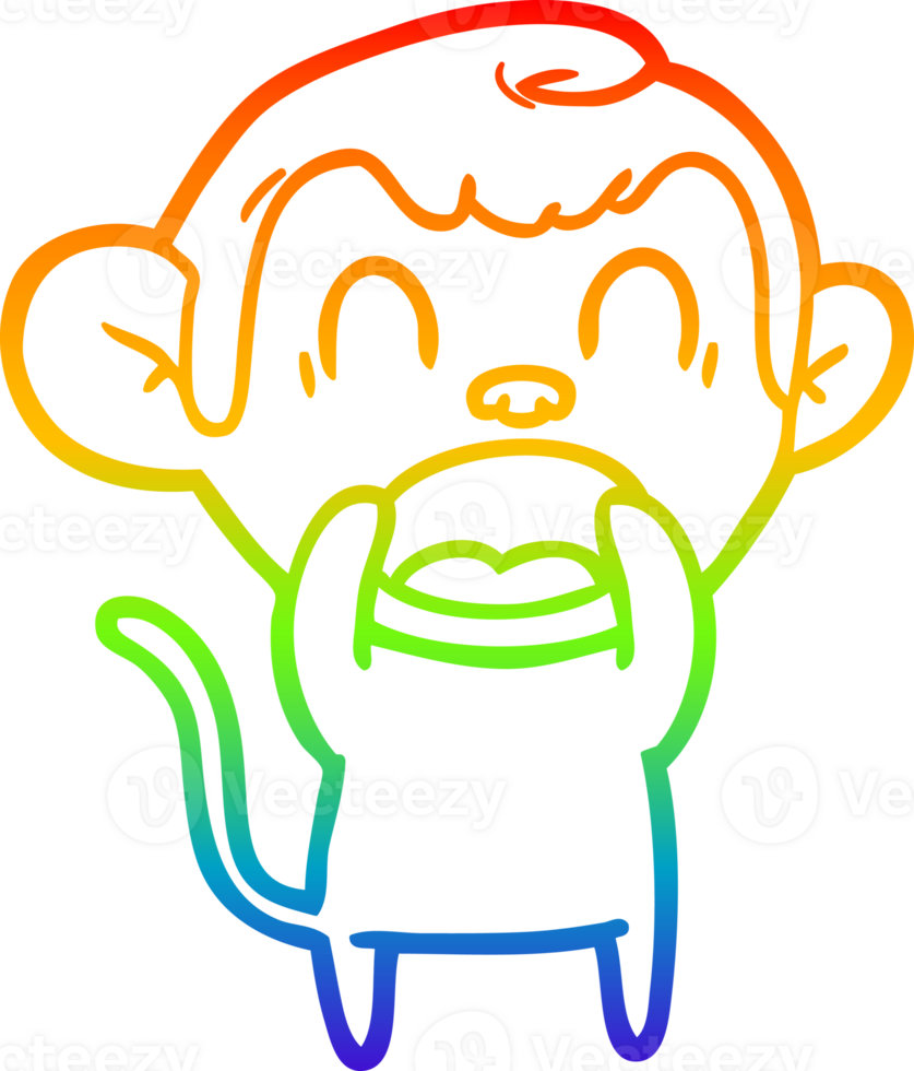 rainbow gradient line drawing of a shouting cartoon monkey png