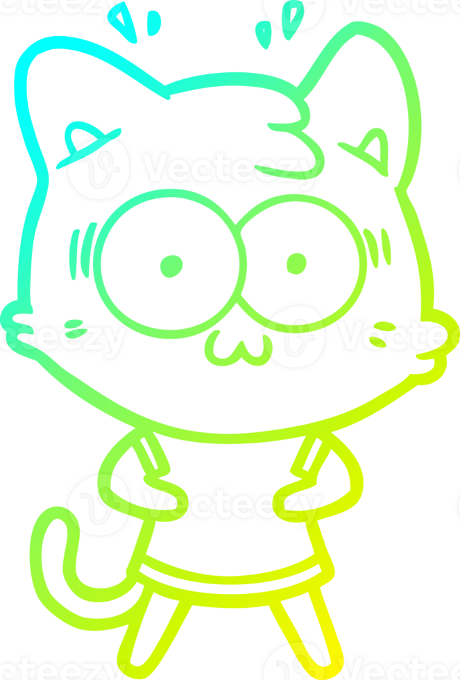 cold gradient line drawing of a cartoon surprised cat png