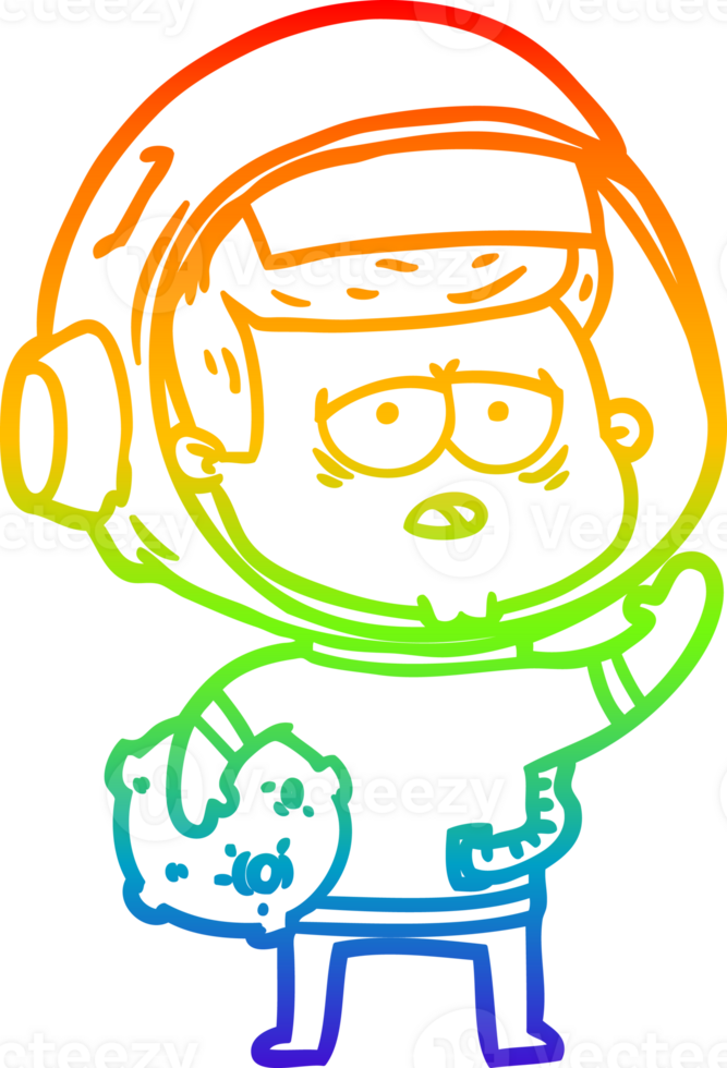 rainbow gradient line drawing of a cartoon tired astronaut png